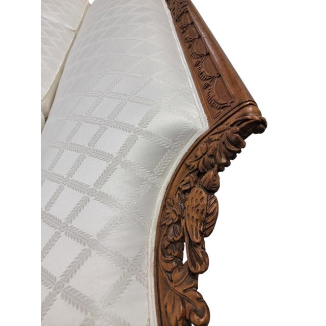 Antique Duncan Phyfe Style Finely Carved Mahogany Parlor Sofa Reupholstered in a High End White Patterned Silk Blend This...