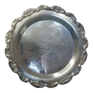 1970s Leonard Silver Round Embossed Ornate Rim Tray