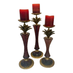 1990s Brass + Cut Glass / Crystal Candlestick Candle Holders - Set of 3