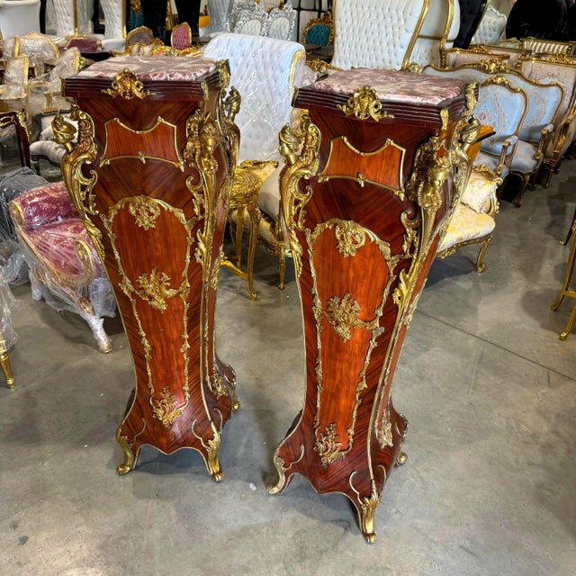 Rococo Style Pedestal Column, Marble Topped - Set of 2 For Sale - Image 11 of 12