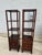 Pair of vintage Korean elmwood 3 tier etagere/ curio cabinets. 2 open shelves over 2 drawers with brass hardware above two...