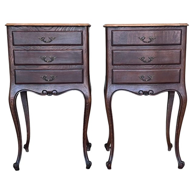 Antique Louis XV French Darkness Oak Nightstands, Set of 2 For Sale - Image 12 of 12
