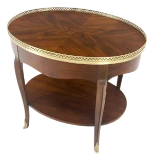 Baker Brass Gallery & Feet Oval Top Two Tier Side End Lamp Table Stand MINT