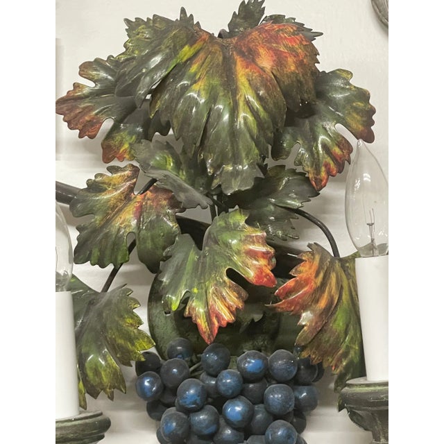 1990s Large Italian Grape-Shaped Iron and Wood Wall Sconces For Sale - Image 4 of 7