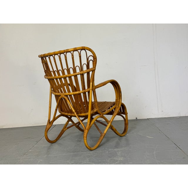Mid-Century Modern Vintage Rattan and Bamboo Easy Chair by Rohé Noordwolde, 1950s For Sale - Image 3 of 7