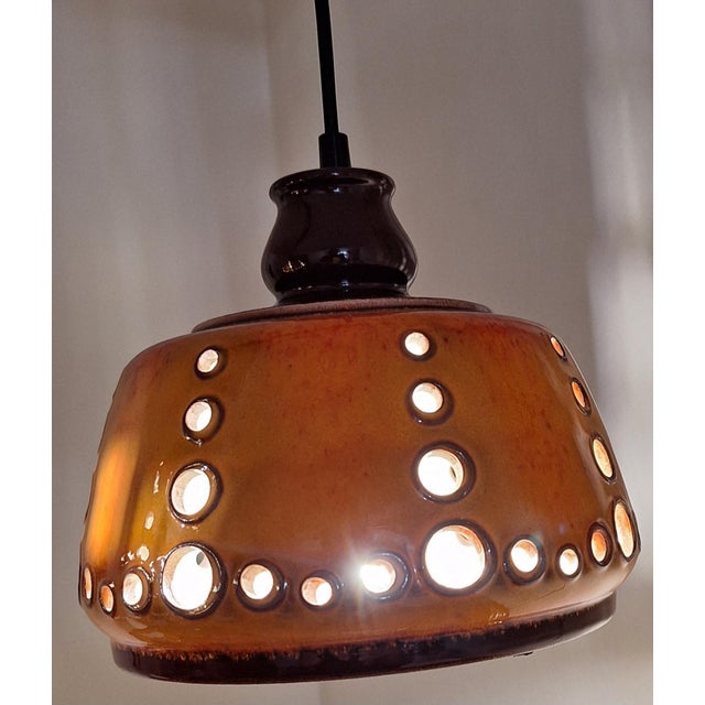 Ceramic Vintage Hanging Lamps in Orange-Brown Glazed Ceramic by Pan, 1970s, Set of 2 For Sale - Image 7 of 9