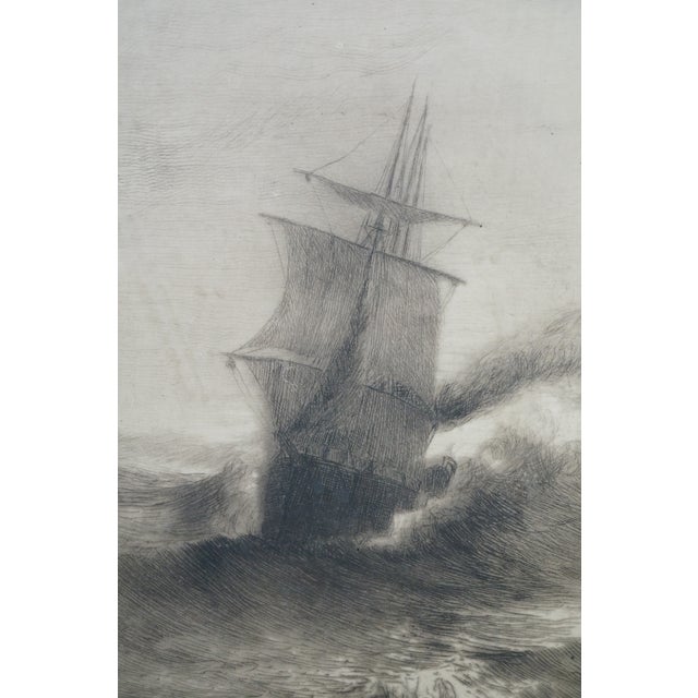 Antique Otis S Weber Signed Nautical Maritime Choppy Seas Clipper Ship Etching For Sale - Image 11 of 11