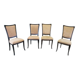 Late 20th Century Italian Modern Parsons Dark Oak Suede Side Accent Dining Chairs - Set of 4 For Sale