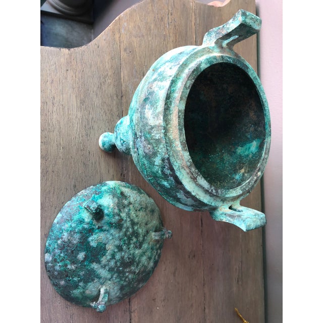 Kelly Green 15th Century Figurative Han Dynasty Bronze Pot For Sale - Image 8 of 10