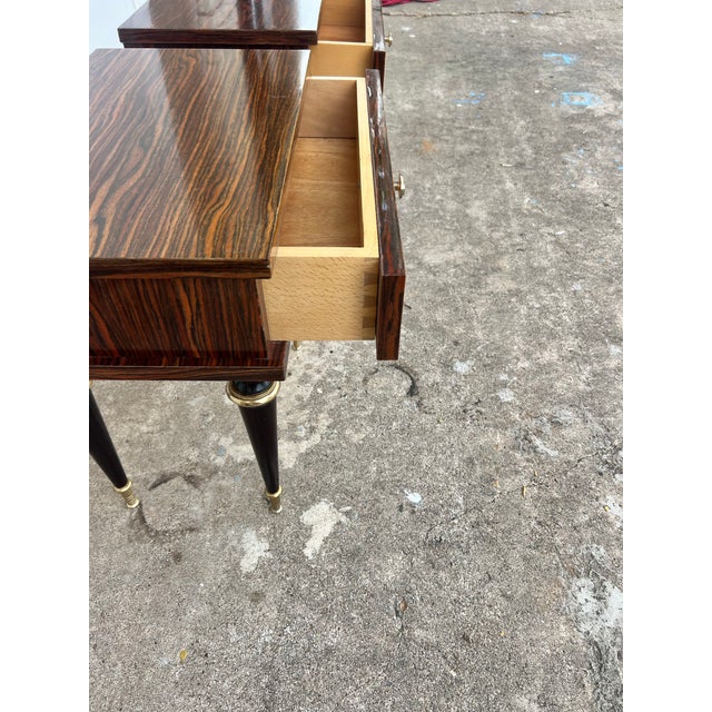 Mid 20th Century Mid-Century Modern 1950's Macassar / Burl Wood Pair of Nightstands For Sale - Image 5 of 12