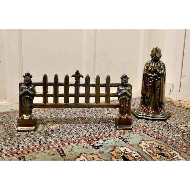 1930s Enamelled Knight Fireside Companion Set and Matching Fender The Knight has been cast in iron & finished with an...