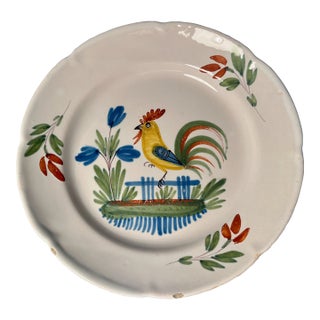 18th Century Quimper Soup Bowl Ironstone Rooster Decor French De Neuers Hand Painted For Sale