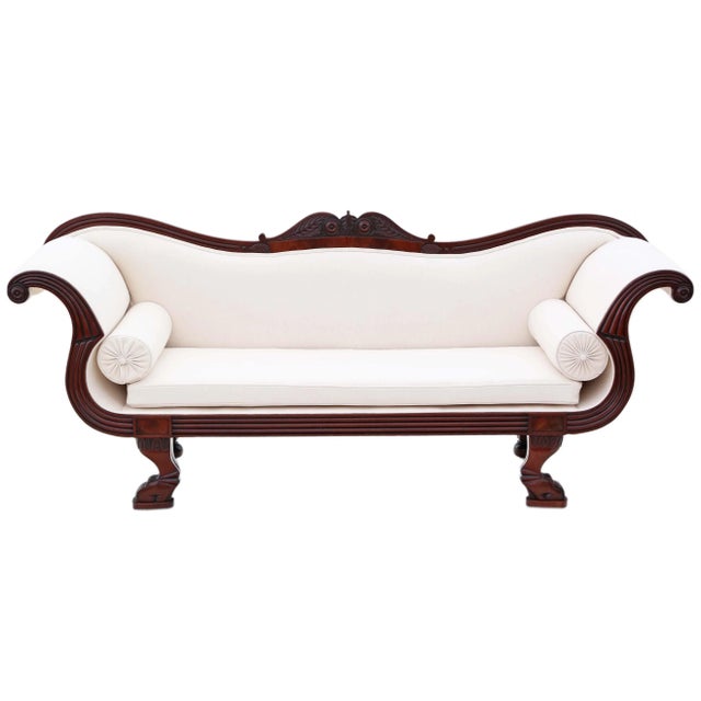 Antique 19th Century Mahogany Scroll Arm Sofa This exceptional 19th Century mahogany scroll arm sofa is a stunning...