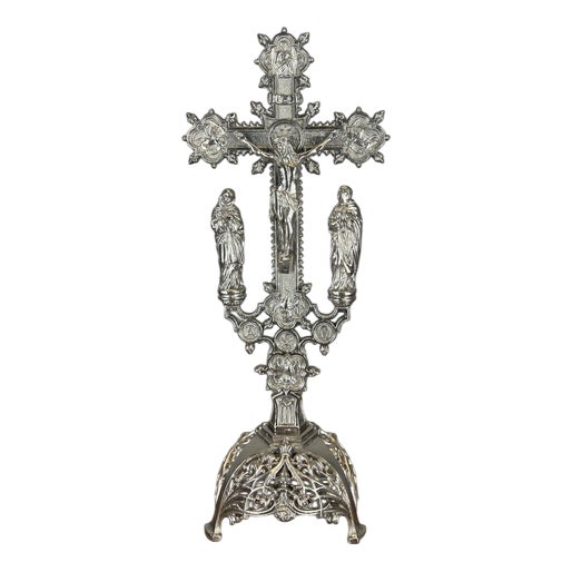 Vintage French Style Religious Cross Ornate Stand For Sale