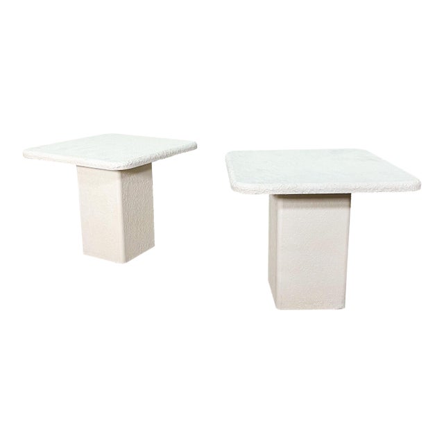 Textured White Pedestal Side Tables - A Pair For Sale