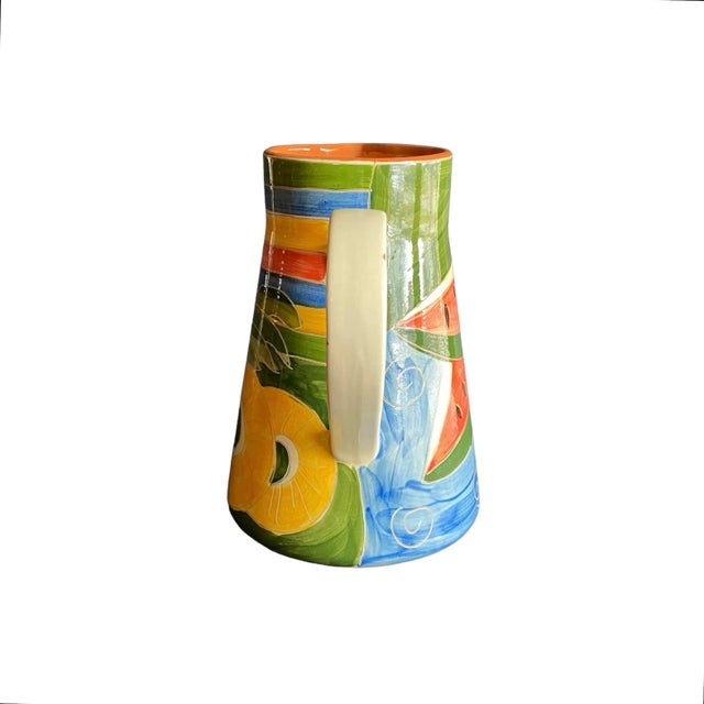 Ceramic Hand Decorated Portuguese Pottery Pitcher With Watermelon Pineapple Motif For Sale - Image 7 of 10