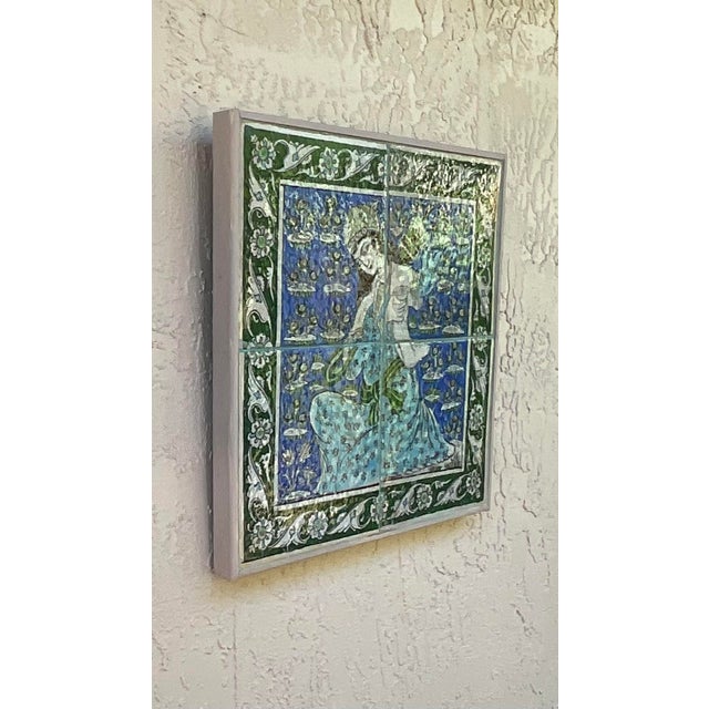 Exquisite Hand-Painted Persian Ceramic Tile Art -Framed Wall Hanging For Sale - Image 12 of 17