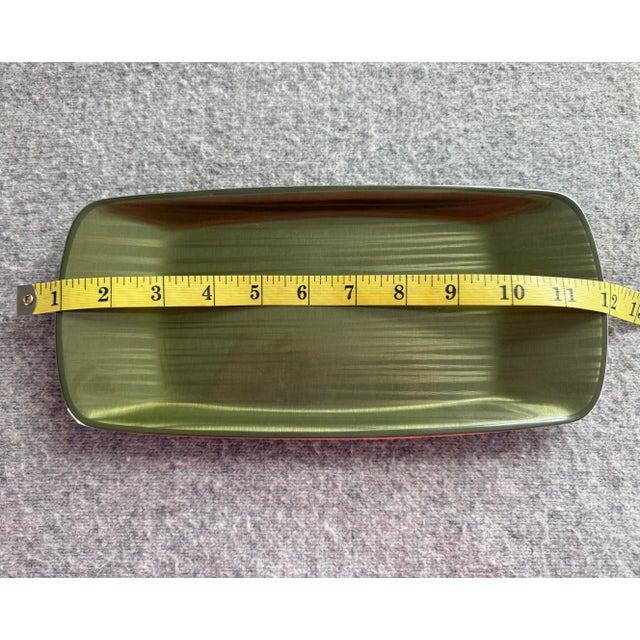 1950s Vintage Cathrineholm Norway Green Strek Enamel Tray 11x5 Mid Century Modern For Sale - Image 5 of 6