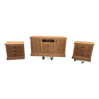1990s Premium 3-Piece Fluted Maple Set - Credenza/Dresser & Pair of End Tables/Nightstands For Sale
