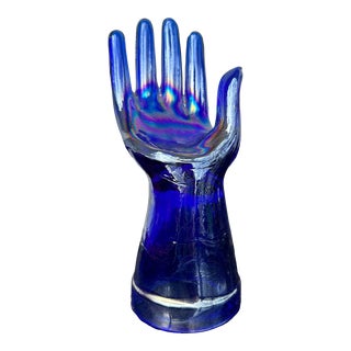 Vintage Iridescent Blue Glass Jewelry Display Hand For Sale
