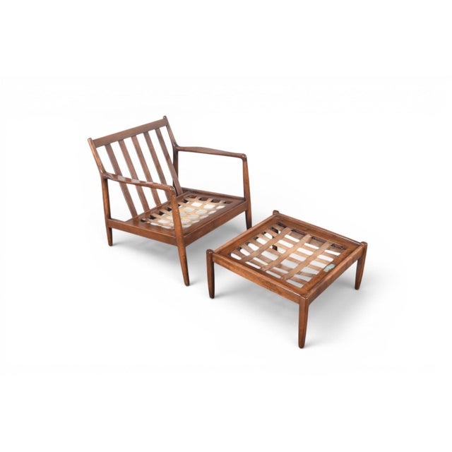 Brown Mid 20th Century Dux Lowback Lounge Chair + Ottoman by Folke Ohlsson For Sale - Image 8 of 9