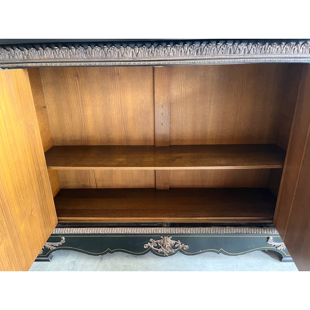 Two-door Boulle cabinet with marble top and double internal shelf Precious pink marble Bronze friezes and hand-crafted...