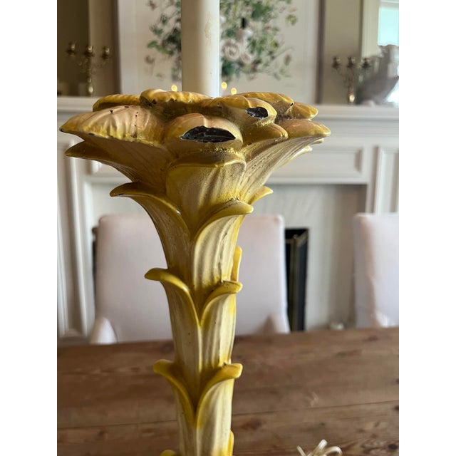 1970s Pair of Vintage Hollywood Regency "Manner of Serge Roche" Plaster Palm Tree Table Lamps For Sale - Image 5 of 12