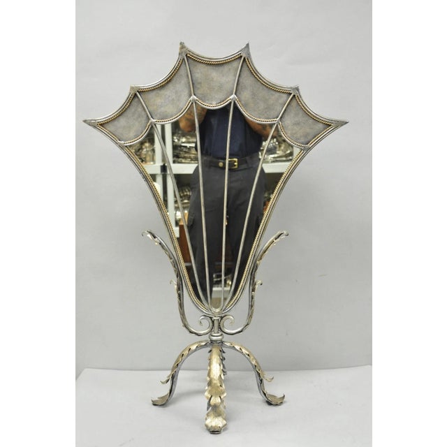 Contemporary Mediterranean Style Silver Gilt Iron Metal Mirror Fireplace Screen For Sale - Image 13 of 13