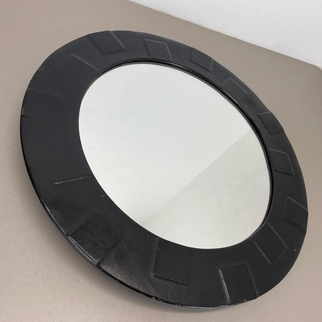 Metal Vintage Wall Mirror with Leather and Pattern, 1950s For Sale - Image 7 of 16