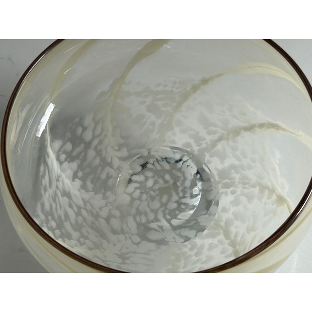 Vintage Hand-Blown Studio Art Glass Compote Bowl With Caramel Ribbon Swirl | Mid-Century Murano-Style Glass For Sale - Image 10 of 12