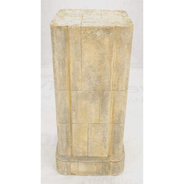 Stone large 19x19 Square Faux Travertine 41" Tall Carved Geometric Decorative Pattern For Sale - Image 7 of 12