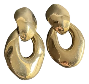 Vintage Chunky Gold Tone Door Knocker Earrings Polished Statement 80s 90s
