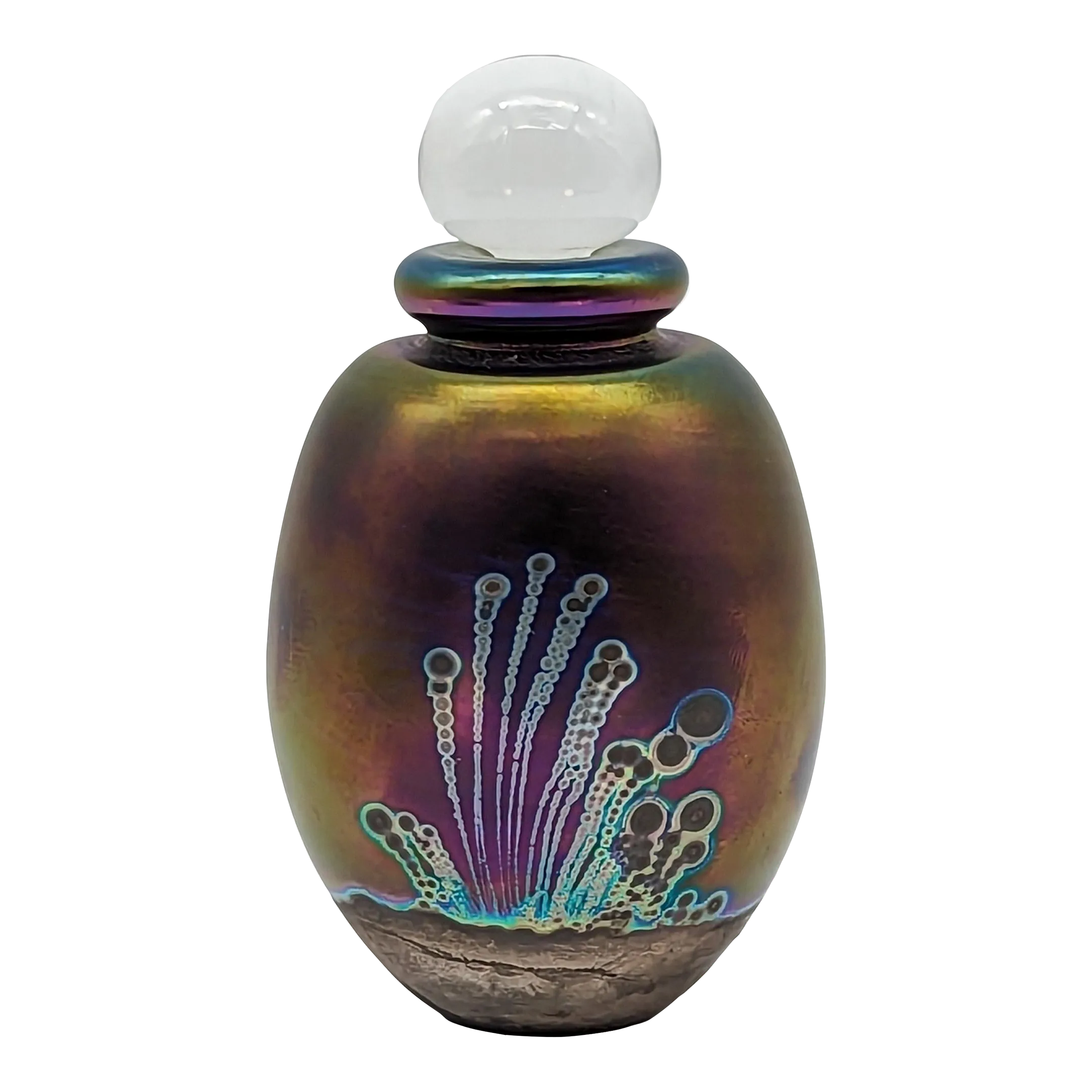 Robert Eickholt Signed Iridescent Art Glass Perfume Bottle Purples