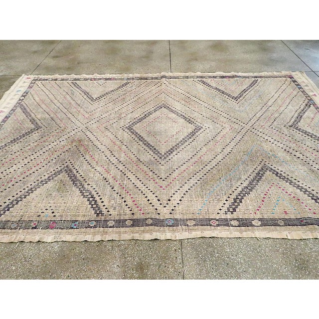 Textile Mid-20th Century Handmade Turkish Flatweave Small Room Size Carpet For Sale - Image 7 of 10