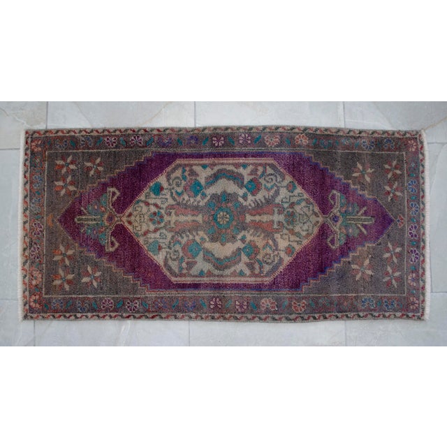 Hand Knotted Small Oushak Rug Faded Mini Rug Mat - 1'8" X 3'6" For Sale - Image 14 of 14
