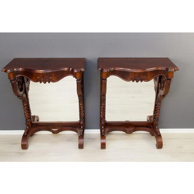 Antique Walnut Wall Console Tables, Set of 2 For Sale - Image 4 of 18