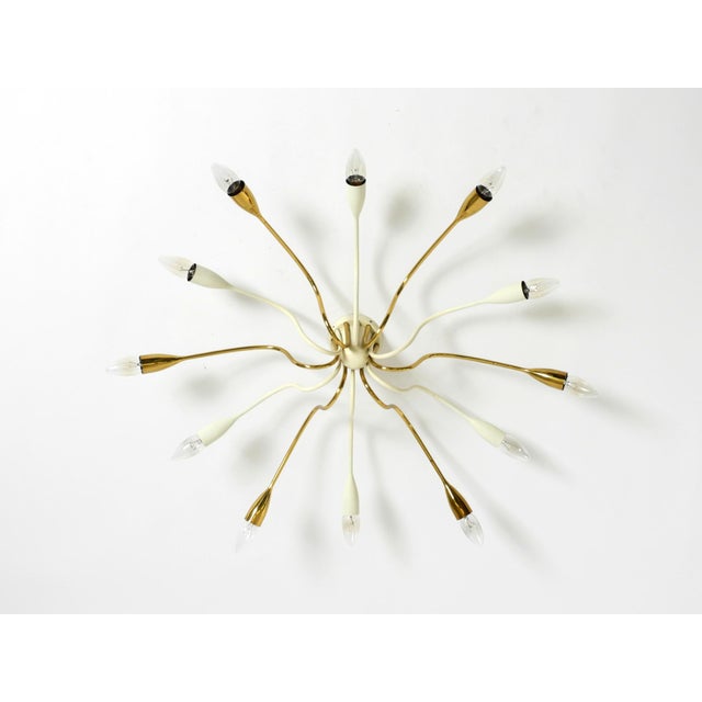 1950s Large Mid-Century Modern Brass Sputnik Ceiling Lamp with 12 Arms, 1950s For Sale - Image 5 of 18