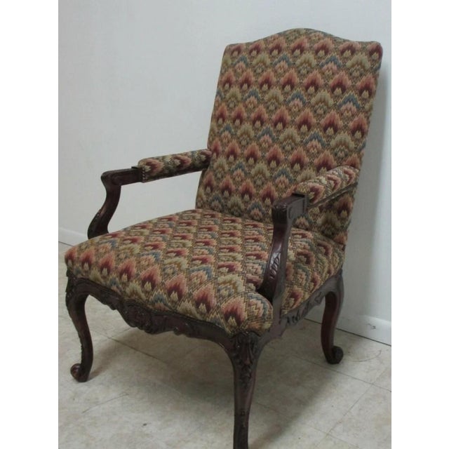 French Country 1980s Baker Furniture French Carved Leg Living Room Lounge Arm Club Chair For Sale - Image 3 of 12
