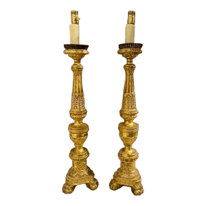 Pair of 19th Century Carved Altar Sticks Mounted as Lamps