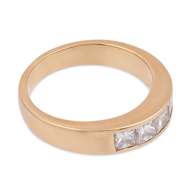 Contemporary Princess Cut Diamond 18k Yellow Gold Wedding Band, Size 5.75 For Sale - Image 4 of 6