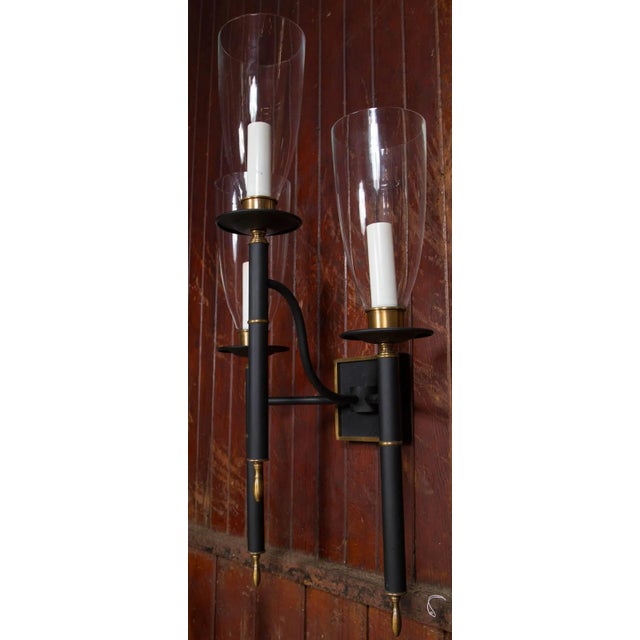 Black Triple Hurricane Sconces - a Pair For Sale - Image 8 of 15