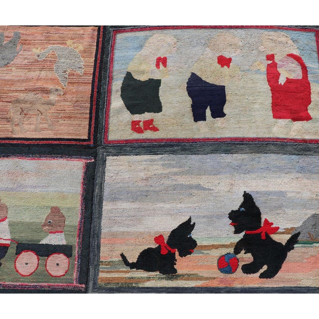 American Antique American Hooked Rug With Storybook Figures & Whimsical Design 6'8 X 8'2 For Sale - Image 3 of 17