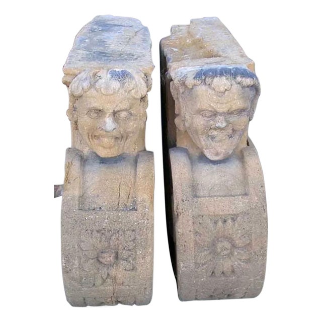 Rare Large Pair of French Louis XIV Limestone Architectural Figural Brackets For Sale