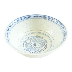 Early 20th Century Vintage Chinese Blue and White Porcelain Bowl With Dragon Design Marking on the B