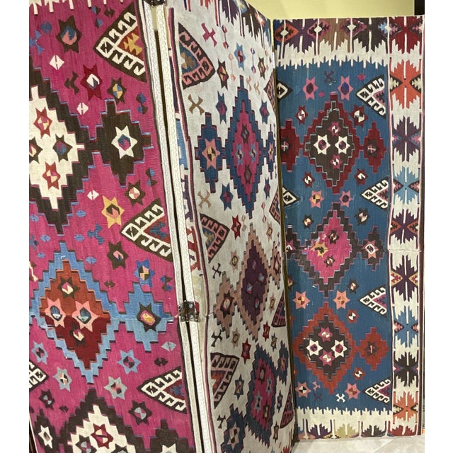 One-of-a-Kind Custom Antique Flat-Weave Oriental Kilim Folding Screen For Sale - Image 11 of 18