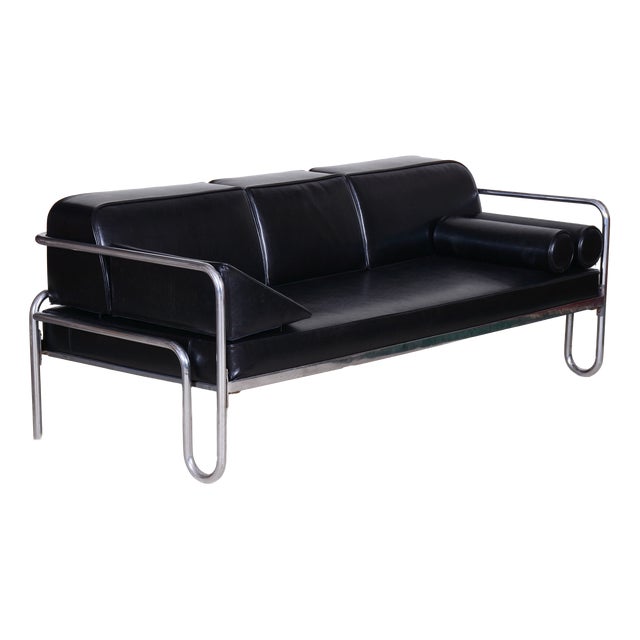 Bauhaus Sofa in Chrome, Steel and Leather, Czech, 1930s For Sale