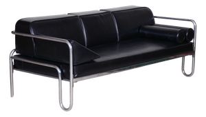Bauhaus Sofa in Chrome, Steel and Leather, Czech, 1930s