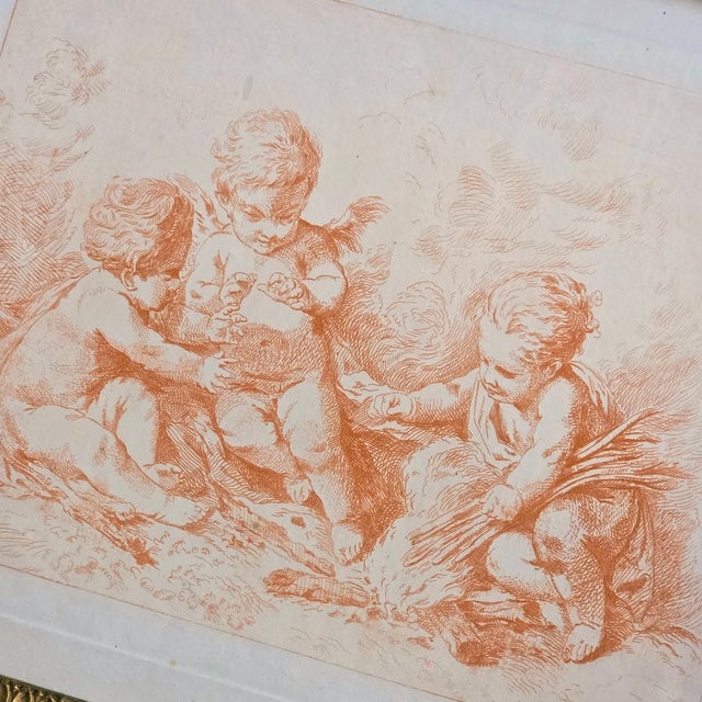 Glass Francois Boucher, Fire, Allegory, 1800s, Glass & Wood & Paper, Framed For Sale - Image 7 of 18