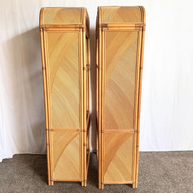 Late 20th Century Boho Chic Wavy Pencil Reed Etageres - A Pair For Sale - Image 4 of 12