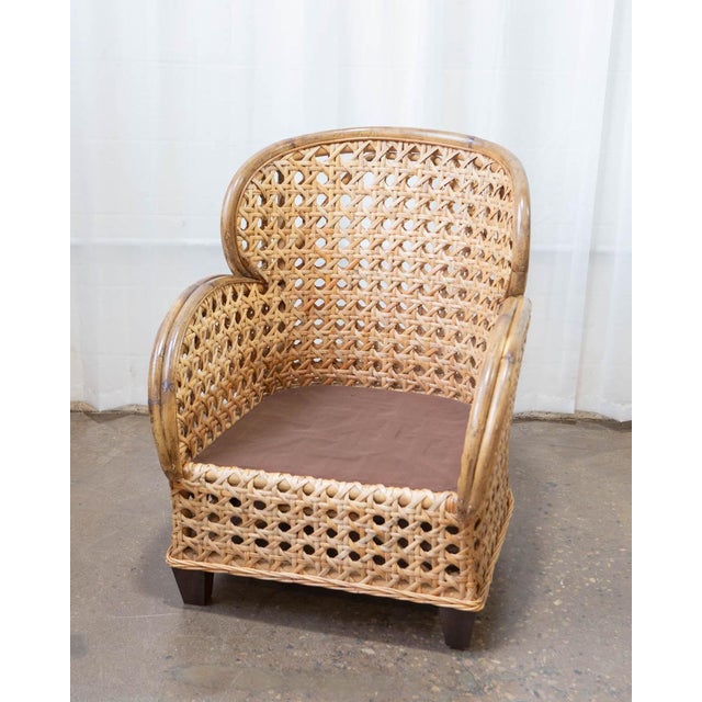 Art Deco Revival French Cane & Rattan Club Chair, C. 1980s For Sale - Image 11 of 15